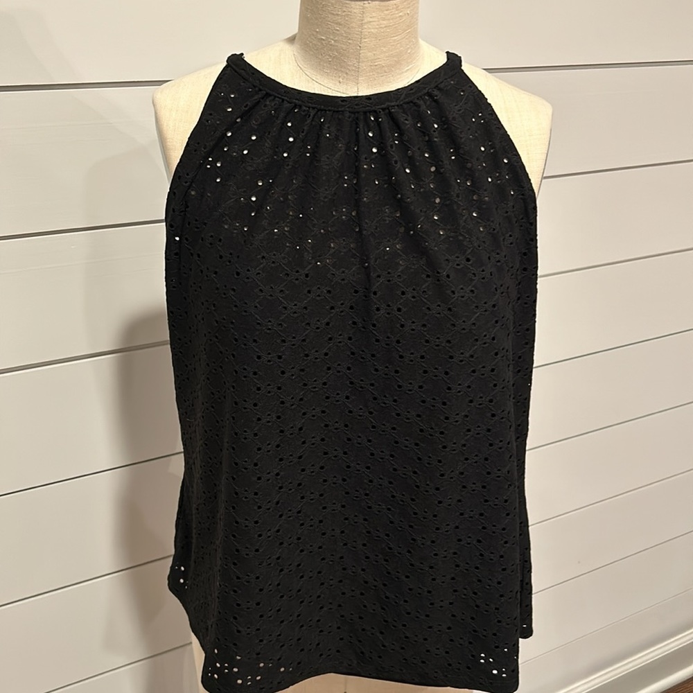 White House Black Market black sleeveless eyelet blouse. Size large